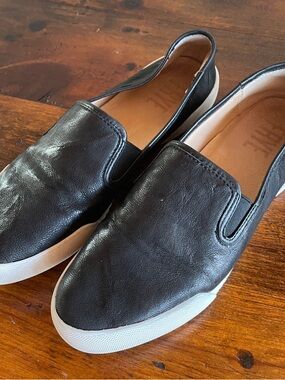 Frye Black Leather Slip-On Sneakers with White Sole